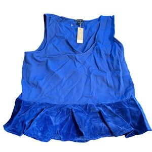J Crew Holiday Royal Blue Velvet Trim Peplum Tank Top Women's Size‎ M
